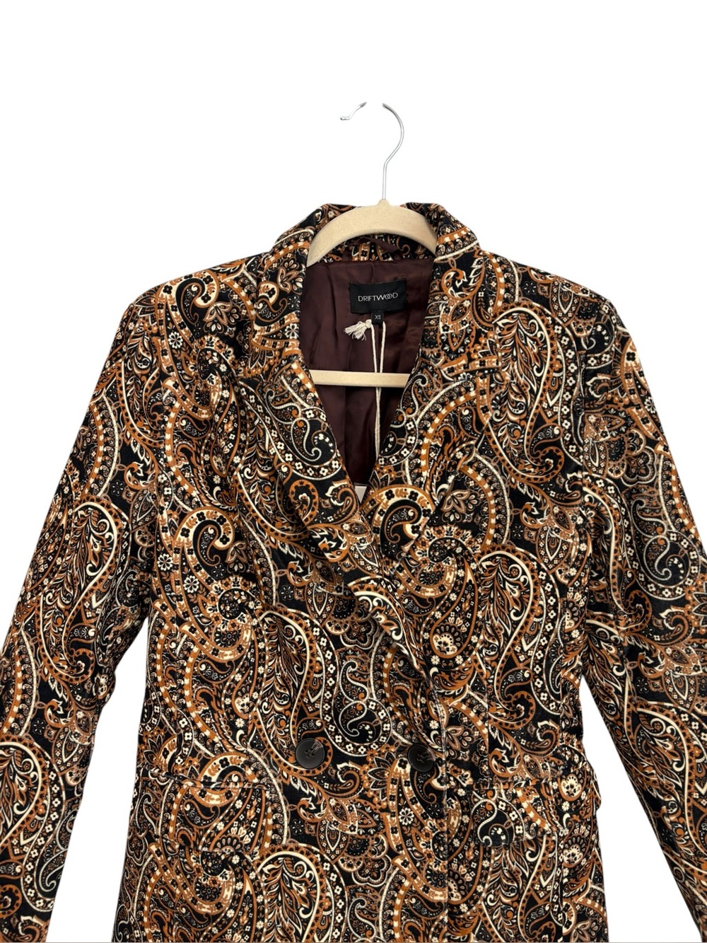 New Driftwood Velvet Jacquard Paisley 70’s Style Blazer Size XS - Picture 4 of 14
